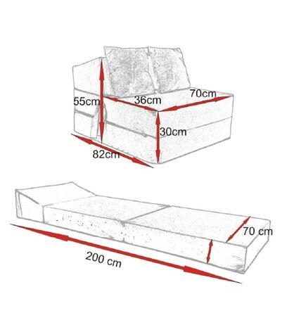 Logeermatras opvouwbaar 200 x 70 x 15 cm met kussens
