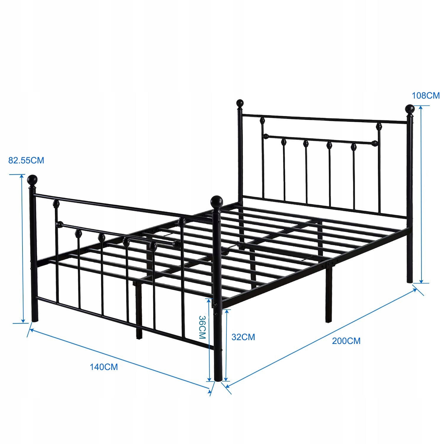 Metalen bedframe met lattenbodem- 160x200 - versierd - zwart
