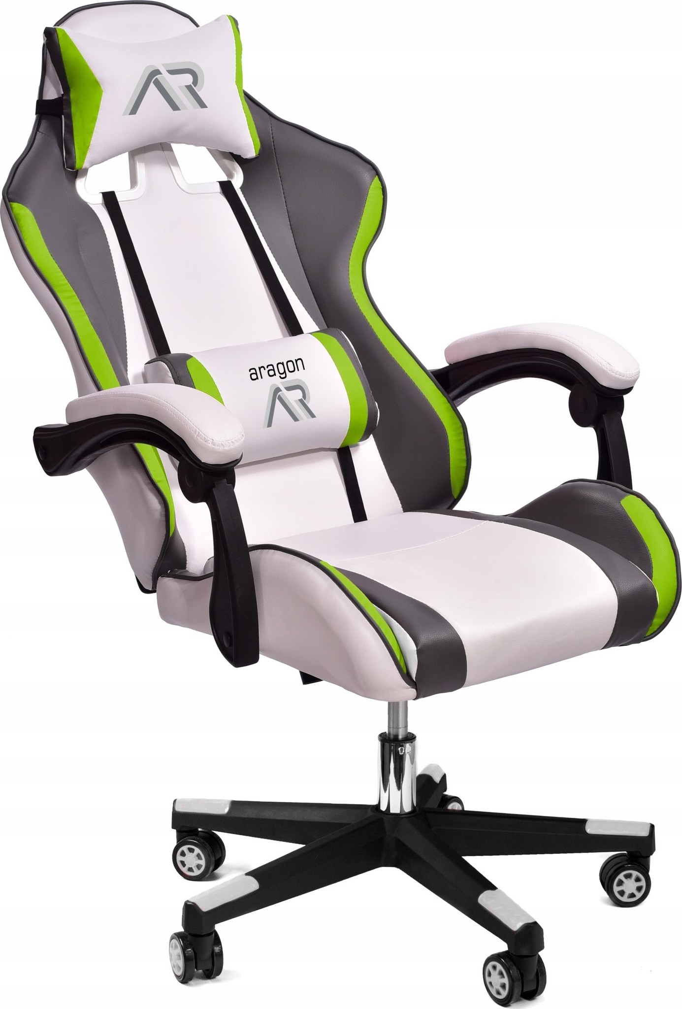 Gamestoel ergonomisch wit-grijs-limoen ECO-leer bureaustoel