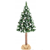 Kunstkerstboom 220 cm - met sneeuw en houten stam