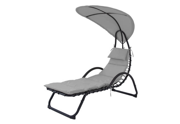 Ligstoel tuin - met zonnescherm - 189 x 73 cm - grijs