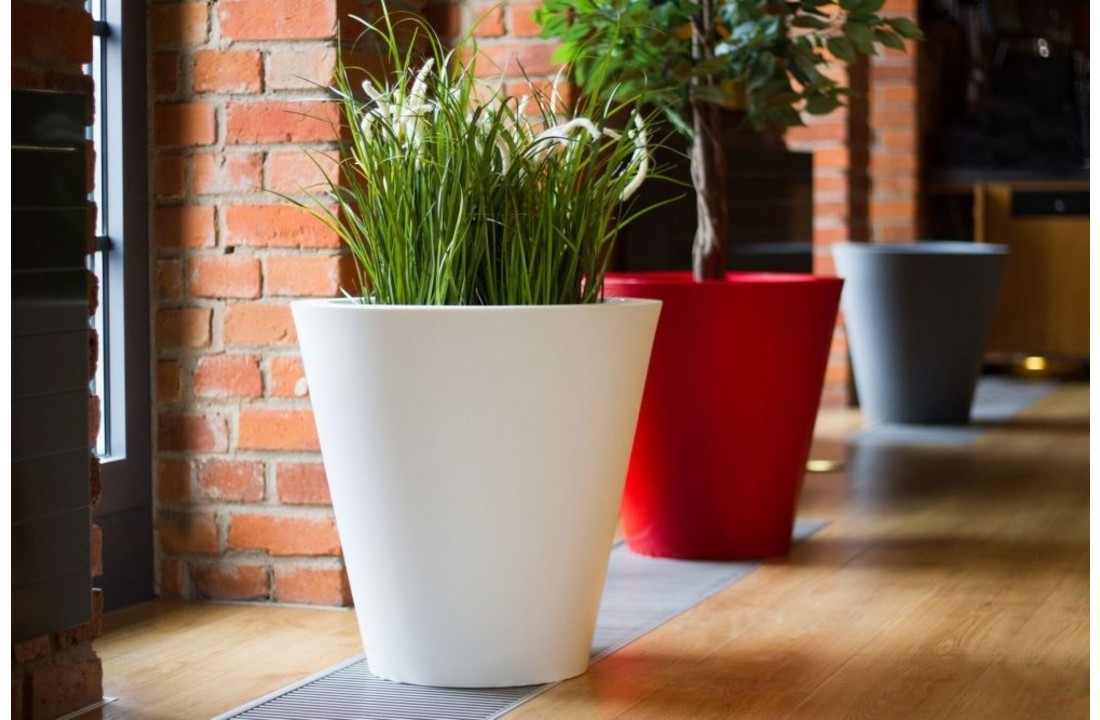 Bloempot wit met LED-verlichting 50 cm hoog