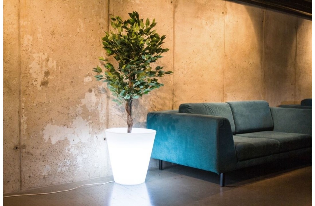 Bloempot wit met LED-verlichting 50 cm hoog