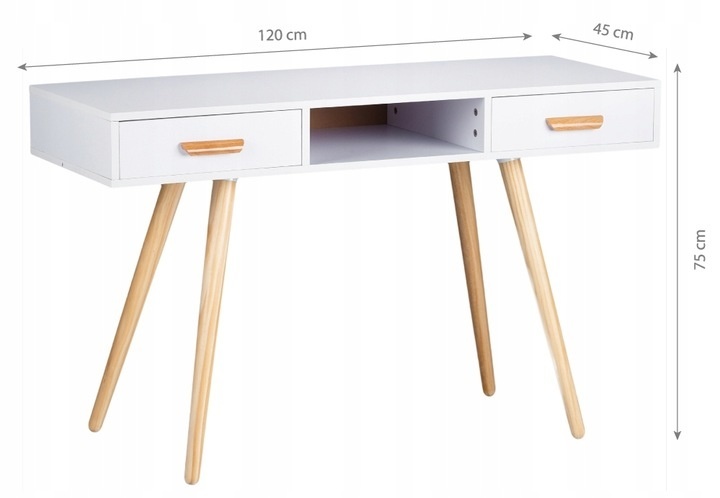 Bureau - sidetable - met 2 lades - 120x45x75 cm - wit