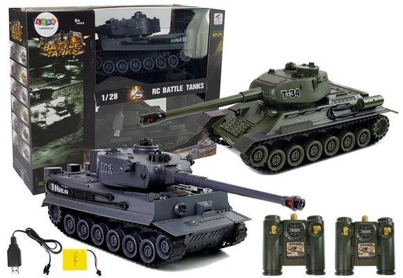 RC-tanks - set van 2 - groen en grijs - T-34 en Tiger tanks