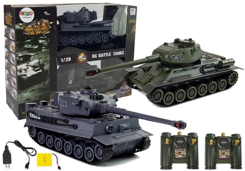 RC-tanks - set van 2 - groen en grijs - T-34 en Tiger tanks