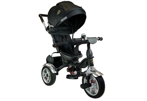 Driewieler - fiets - met duwstang en zonnekap - zwart