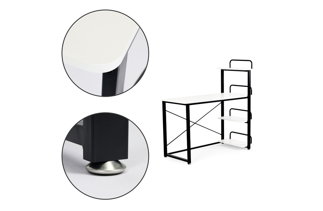 Bureau - met planken - 120x50x125 cm - wit-zwart