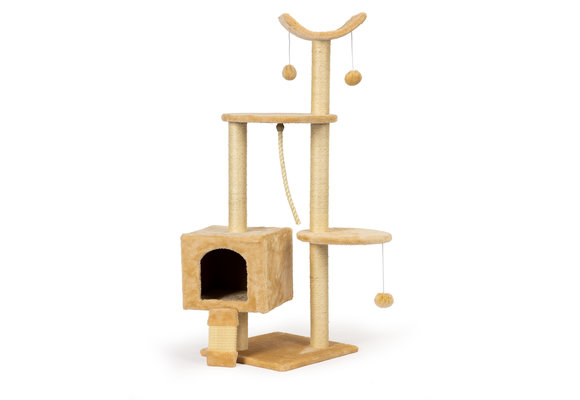 Krabpaal - 40x40x120 cm - met kattenhuis en krabplank