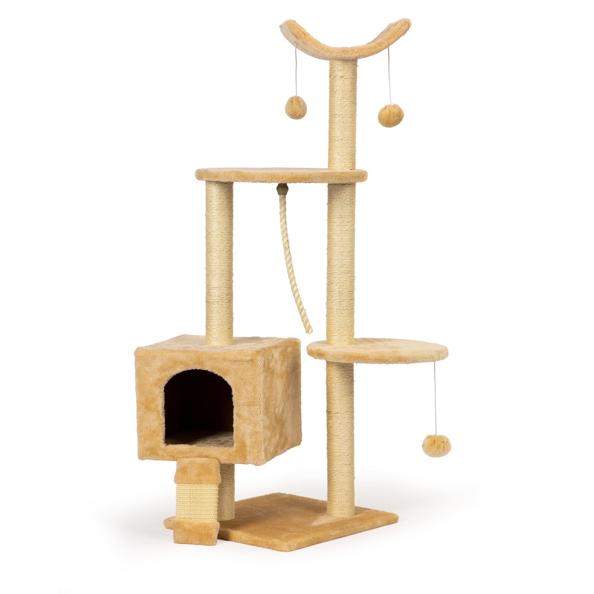 Krabpaal - 40x40x120 cm - met kattenhuis en krabplank