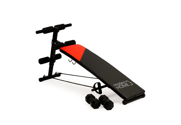 Fitness bank - met 2 dumbbells & fitness elastieken - schuin