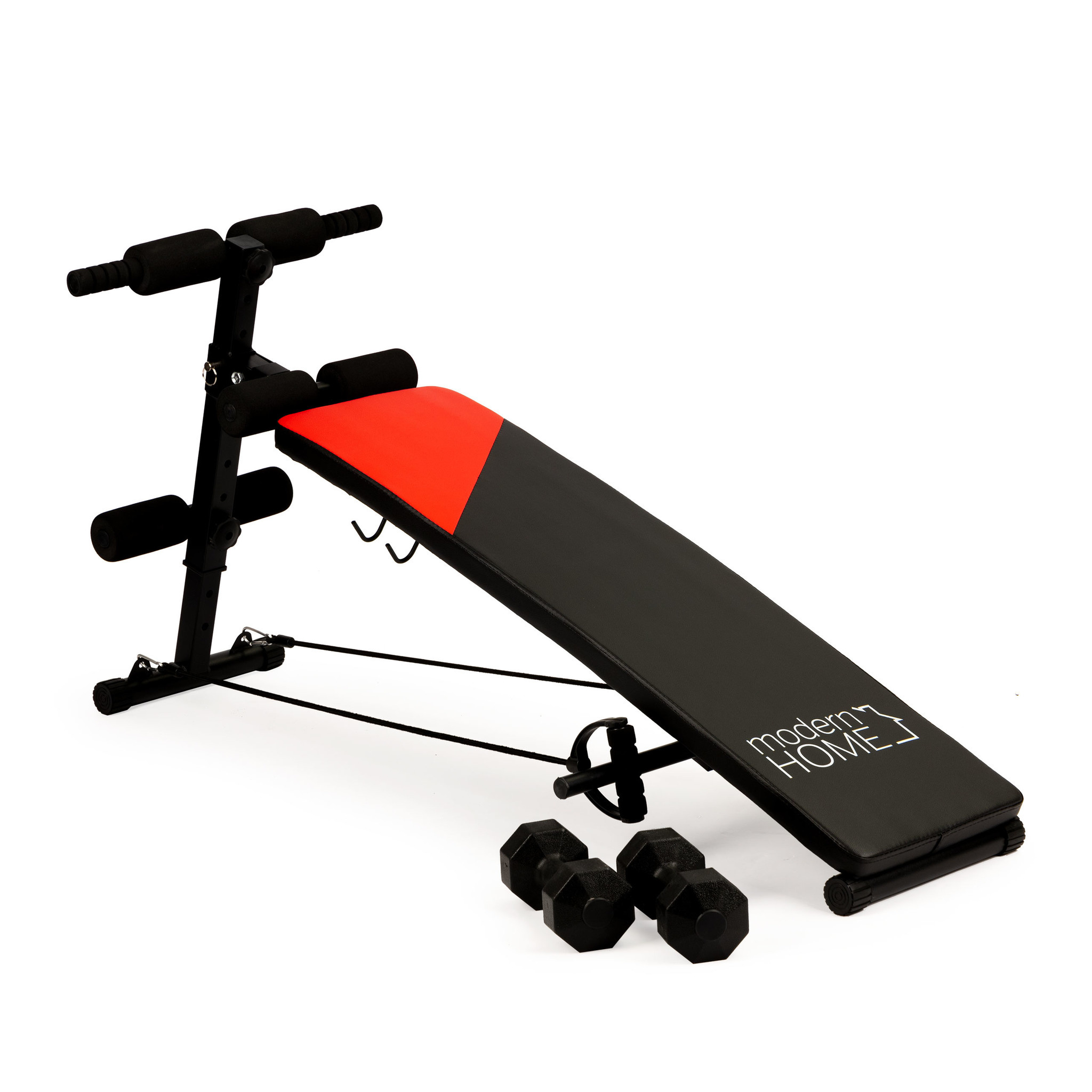 Fitness bank - met 2 dumbbells & fitness elastieken - schuin