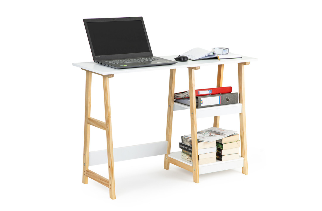 Bureau - sidetable - met 2 planken - 110x40x76 cm - wit