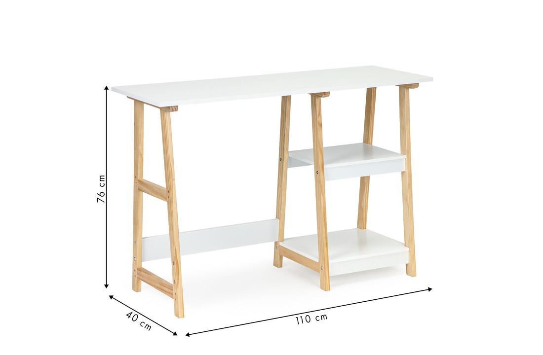 Bureau - sidetable - met 2 planken - 110x40x76 cm - wit