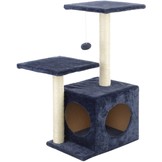 Krabpaal - 44x33x71 cm - met kattenhuis - grijs-blauw