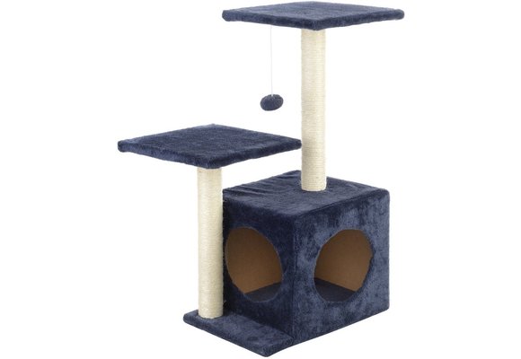 Krabpaal - 44x33x71 cm - met kattenhuis - grijs-blauw
