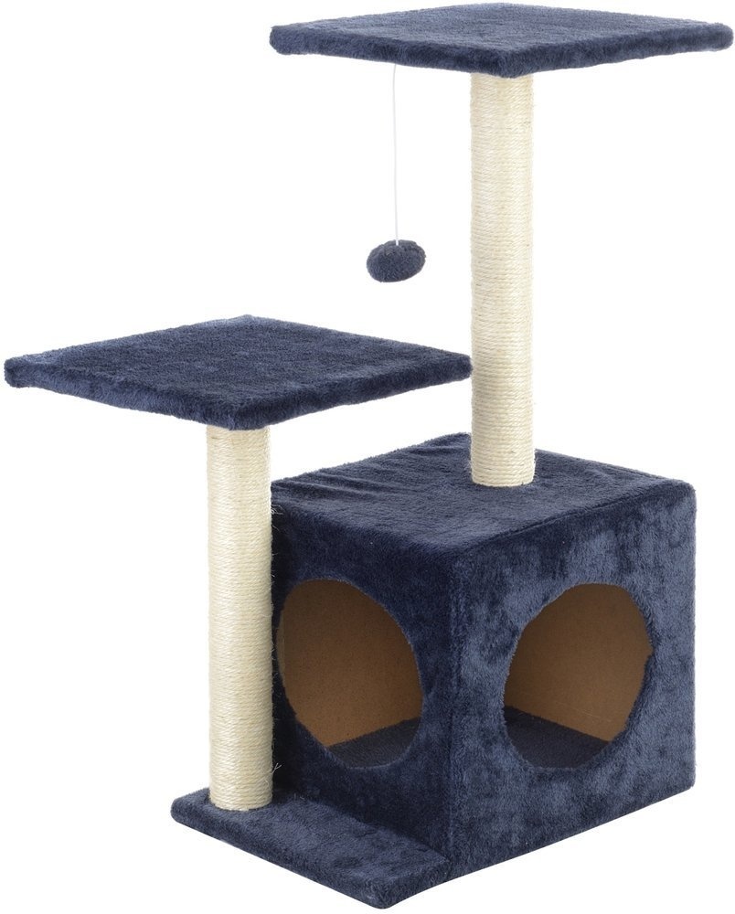 Krabpaal - 44x33x71 cm - met kattenhuis - grijs-blauw