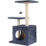 Krabpaal - 44x33x71 cm - met kattenhuis - grijs-blauw