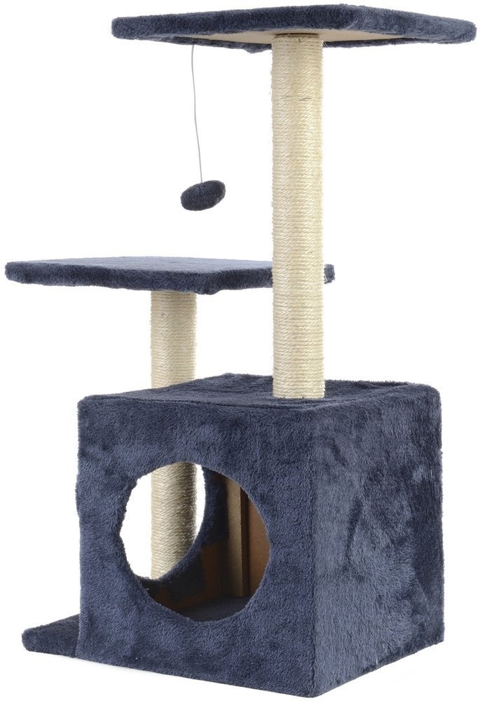 Krabpaal - 44x33x71 cm - met kattenhuis - grijs-blauw