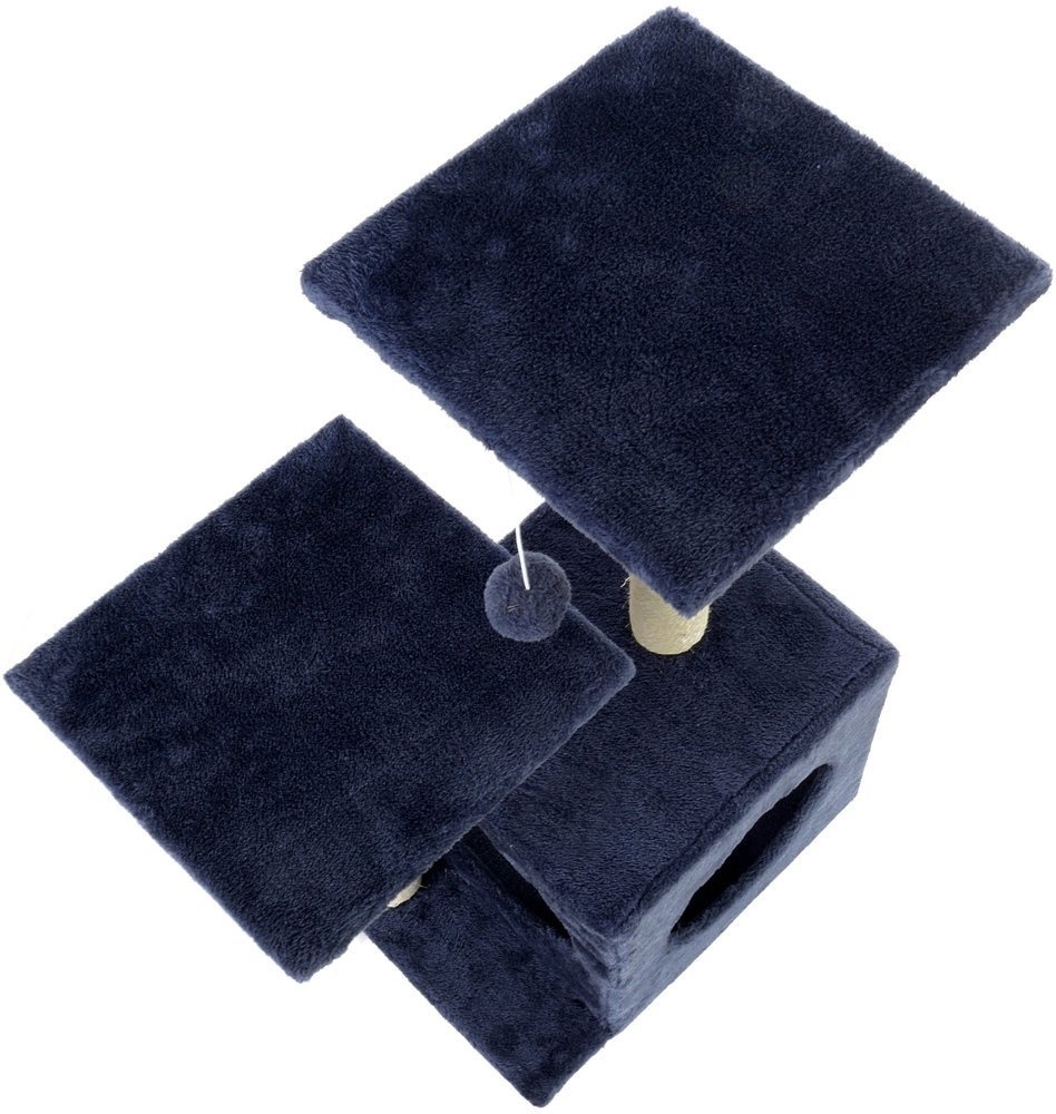 Krabpaal - 44x33x71 cm - met kattenhuis - grijs-blauw