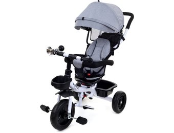 Driewieler - fiets - met duwstang en zonnekap - grijs-wit