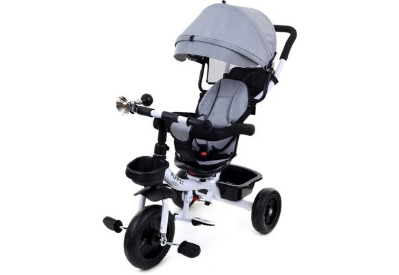 Driewieler - fiets - met duwstang en zonnekap - grijs-wit