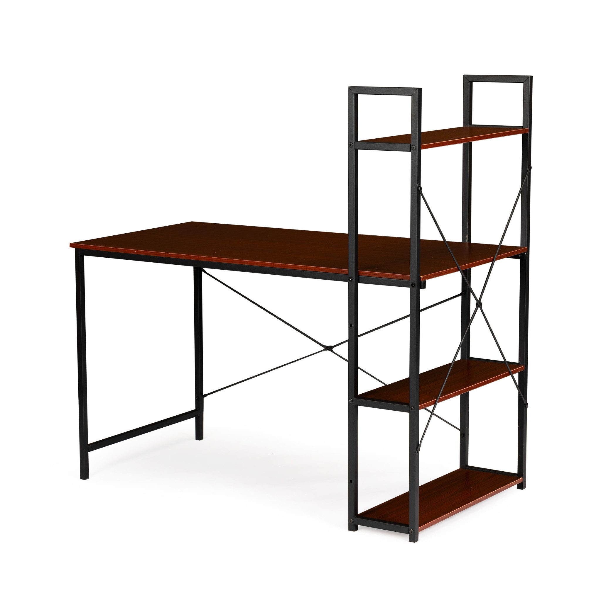 Bureau - met schappen - 120x64x120 cm - eiken-staal
