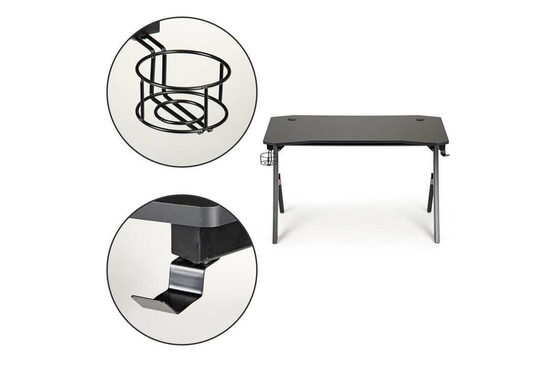 Game bureau - zwart - 120x58x75 cm - met cupholder
