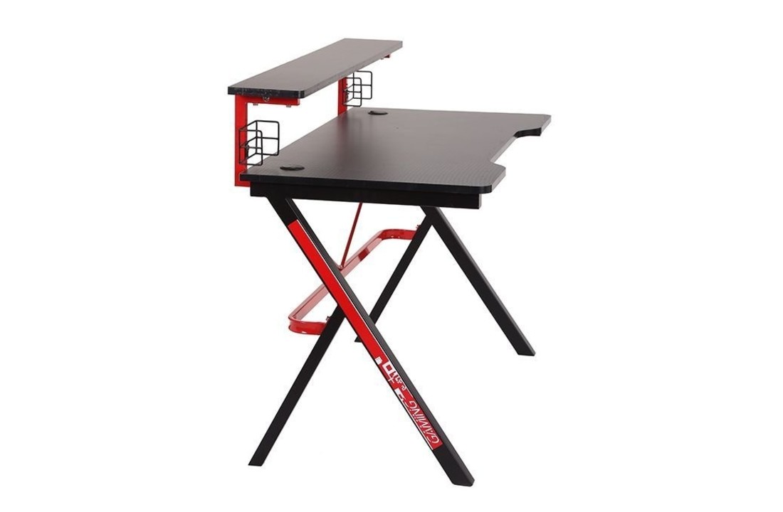 Game bureau - dubbel niveau - met bekerhouders - zwart-rood