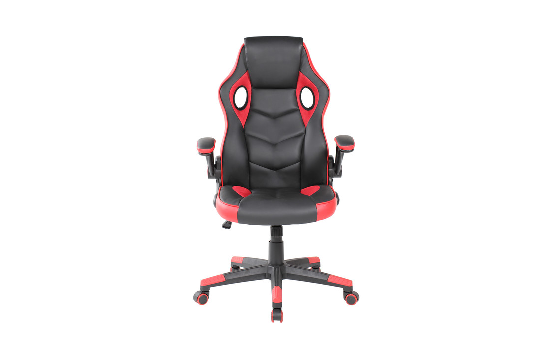 Gamestoel - met luxe armsteunen - ECO-leer - zwart-rood