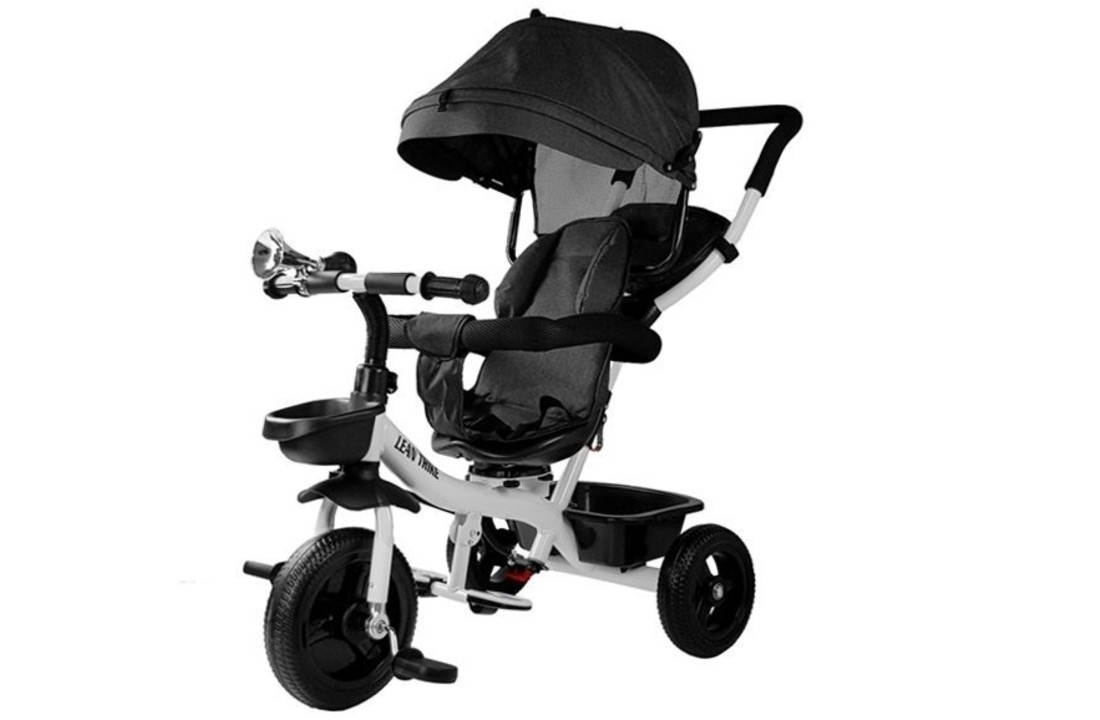 Driewieler kinderfiets en kinderwagen - met zonnevizier - zwart