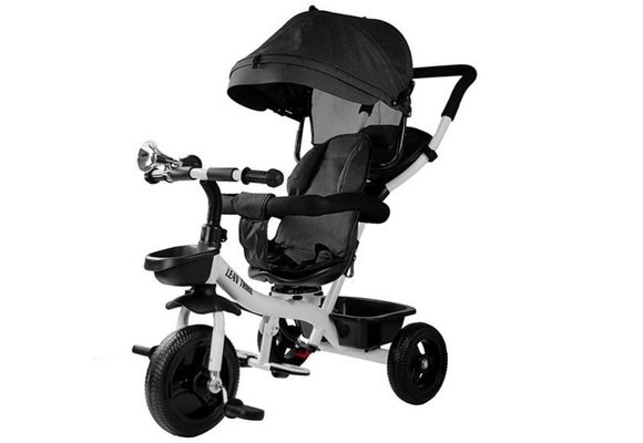 Driewieler - fiets - met duwstang en zonnekap - zwart-wit