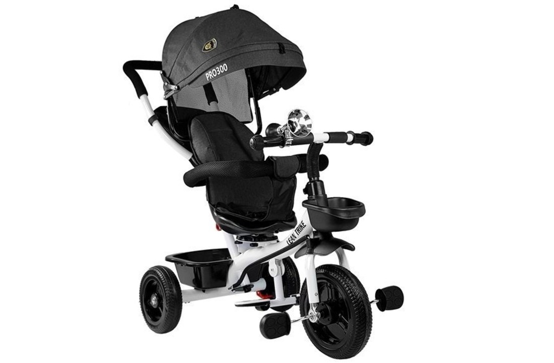 Driewieler kinderfiets en kinderwagen - met zonnevizier - zwart