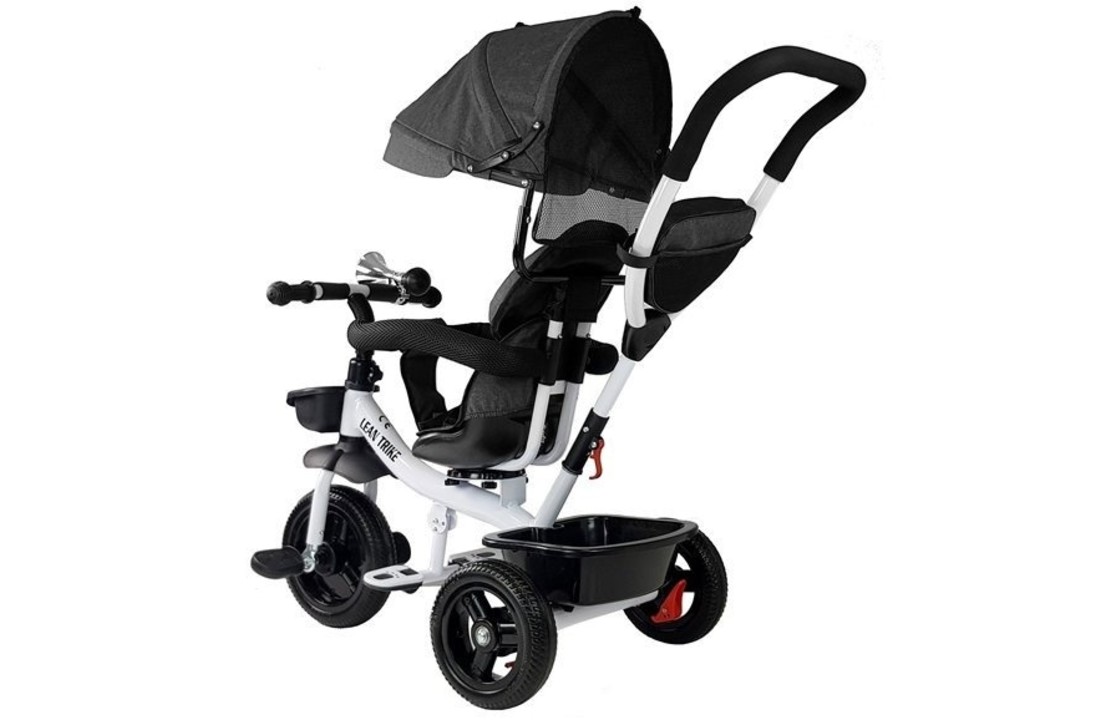 Driewieler kinderfiets en kinderwagen - met zonnevizier - zwart