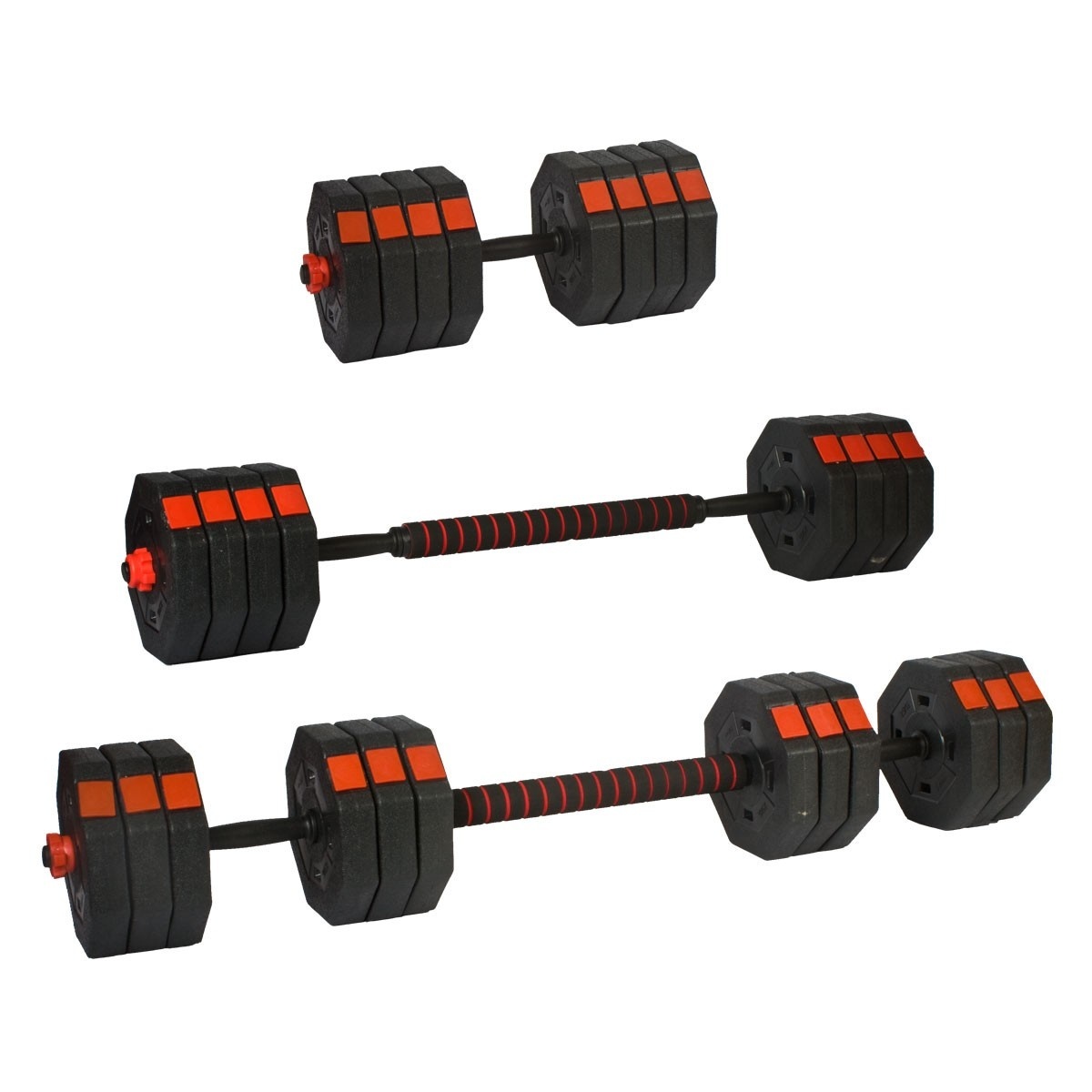 Verstelbare dumbbells - Halterset - 2x 15 kg - zwart-rood