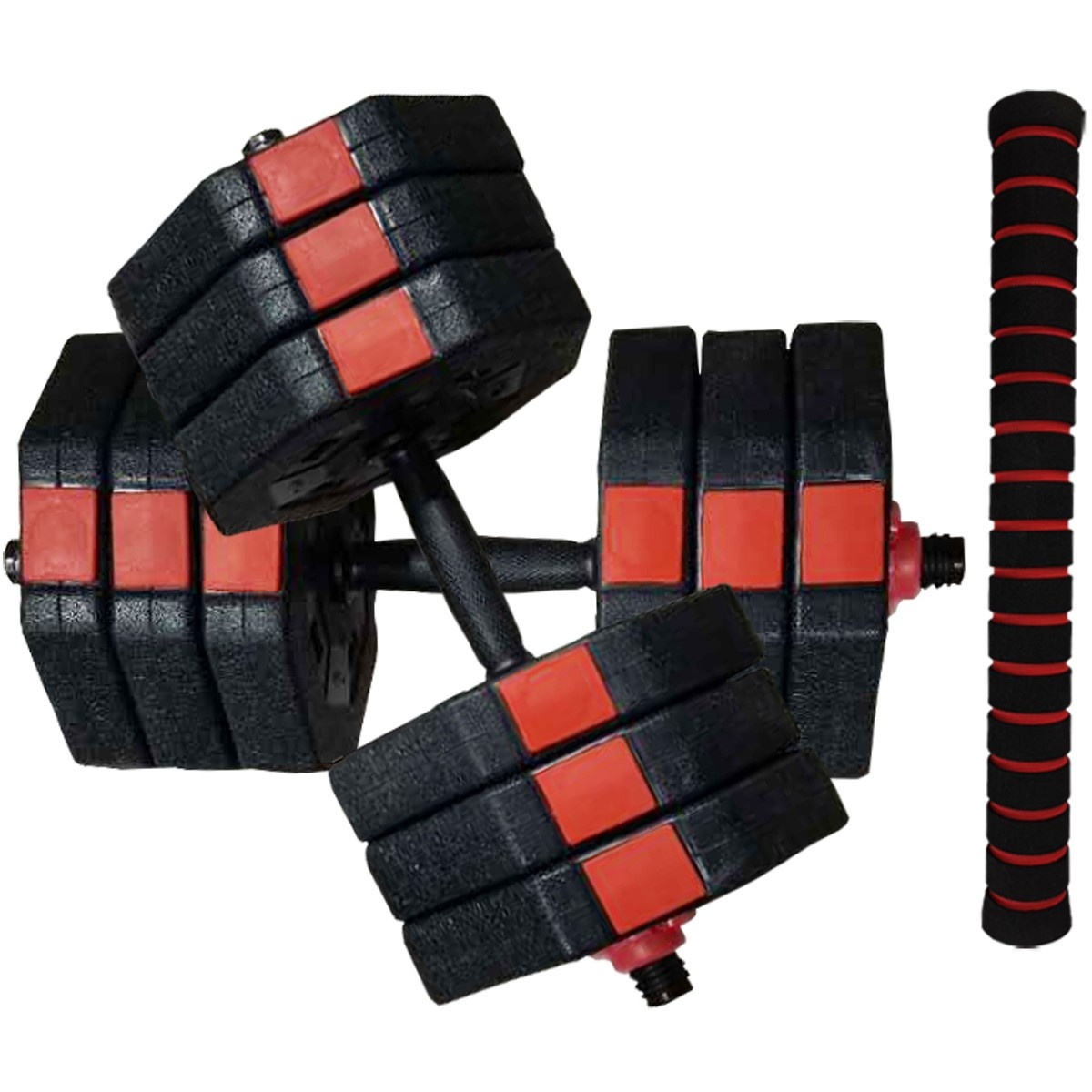 Verstelbare dumbbells - Halterset - 2x 15 kg - zwart-rood