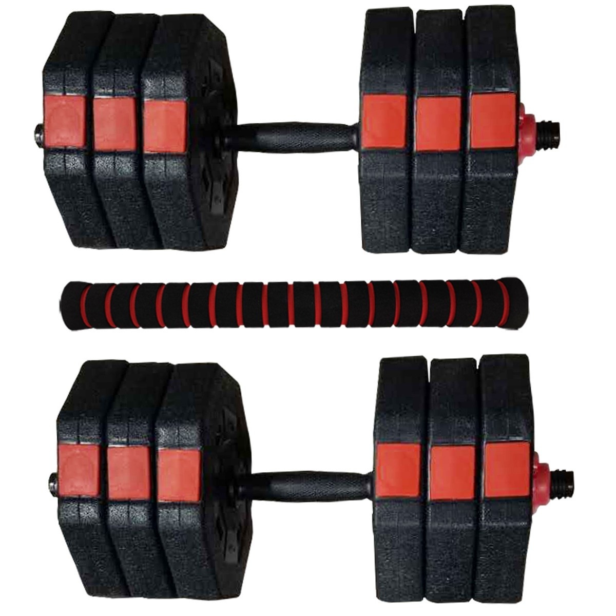 Verstelbare dumbbells - Halterset - 2x 15 kg - zwart-rood