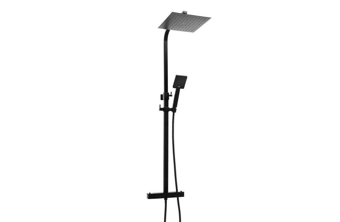 Douchepaneel zwart - met Regendouche 25cm - en Thermostaatkraan