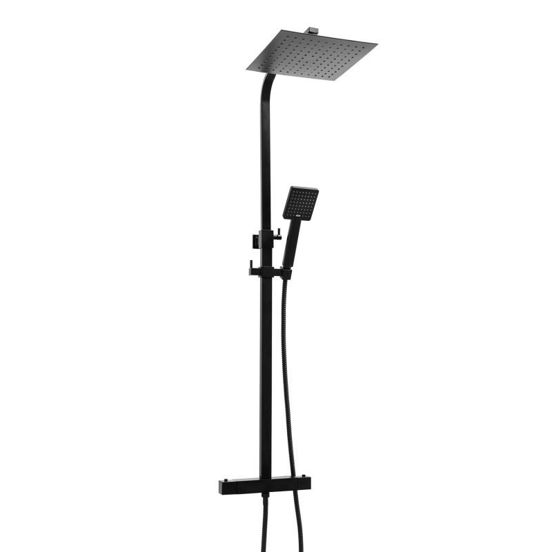 Regendoucheset - 25 cm - zwart - thermostaatkraan & handdouche