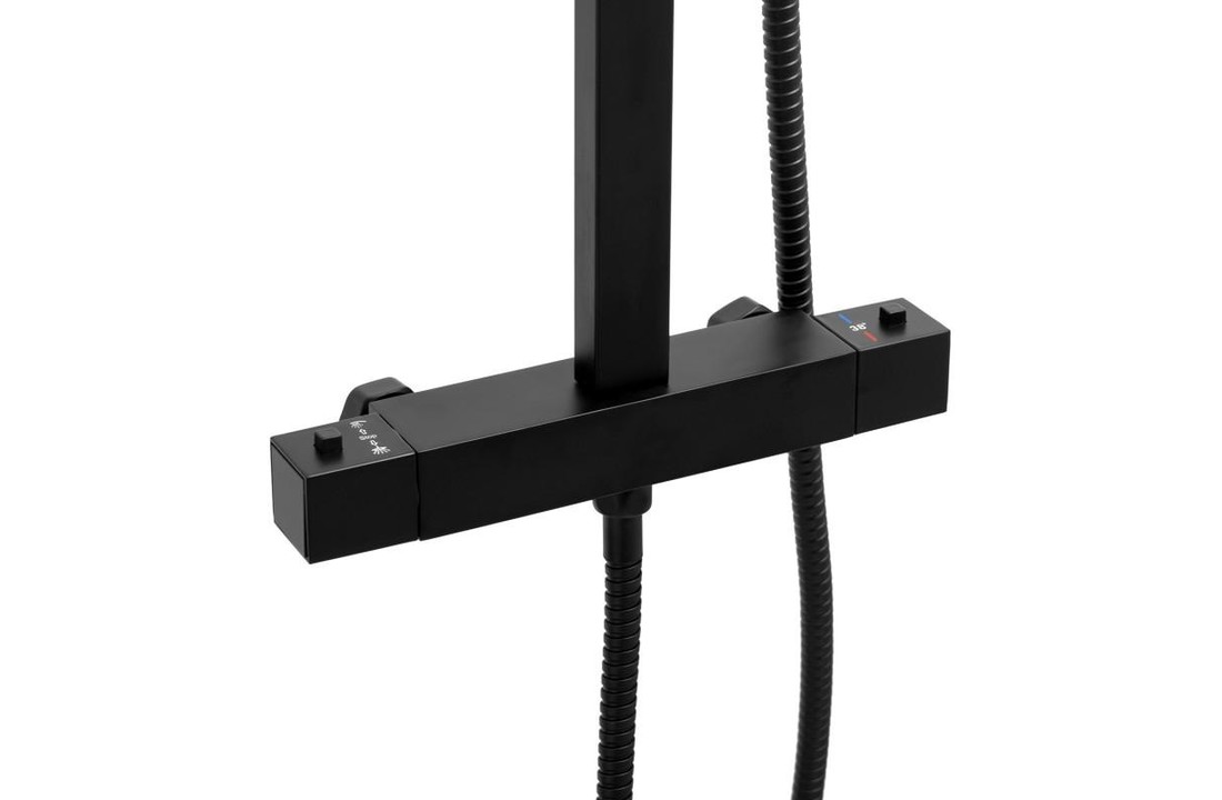 Douchepaneel zwart - met Regendouche 25cm - en Thermostaatkraan