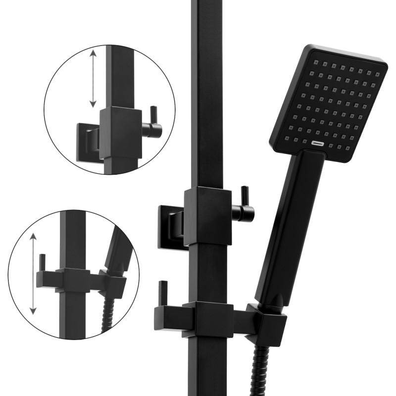 Regendoucheset - 25 cm - zwart - thermostaatkraan & handdouche