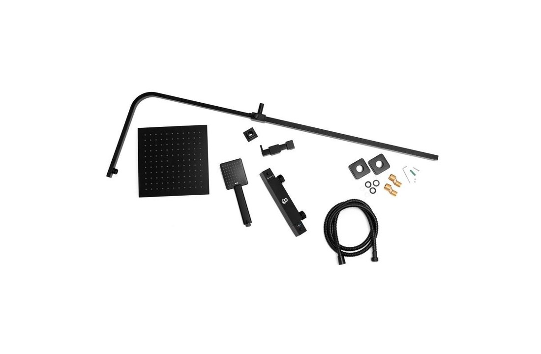 Doucheset zwart - met Regendouche 25cm - en Thermostaatkraan