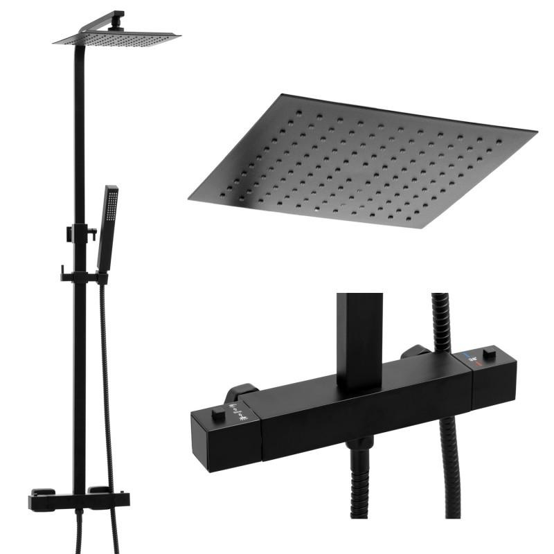 Doucheset zwart - met Regendouche 25cm - en Thermostaatkraan