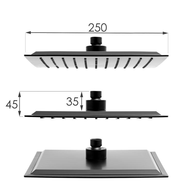 Doucheset zwart - met Regendouche 25cm - en Thermostaatkraan