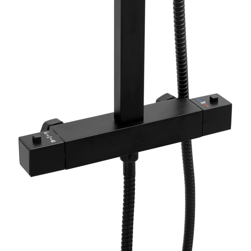 Doucheset zwart - met Regendouche 25cm - en Thermostaatkraan