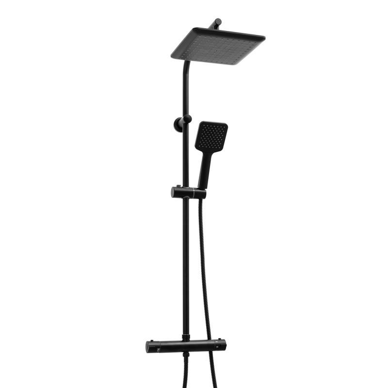 Doucheset zwart - met Regendouche 23cm - en Thermostaatkraan