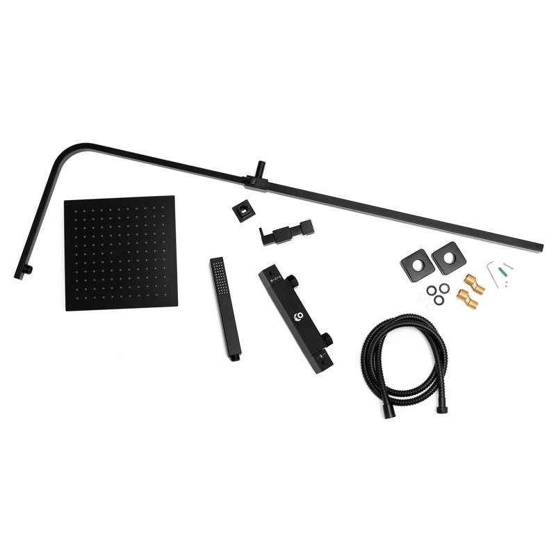 Doucheset zwart - met Regendouche 25cm - en Thermostaatkraan