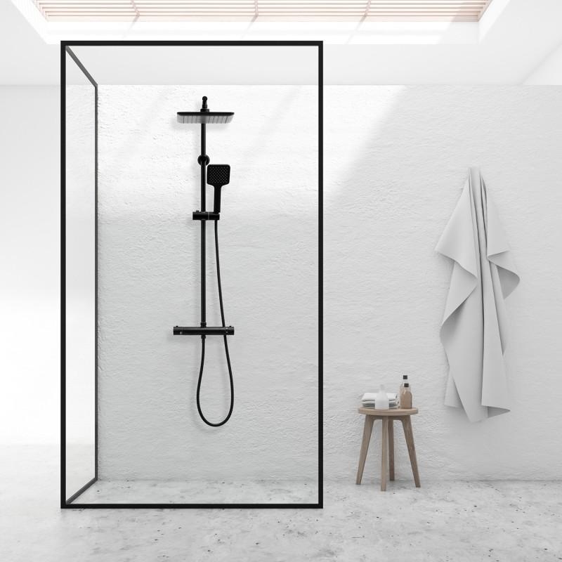 Doucheset zwart - met Regendouche 23cm - en Thermostaatkraan