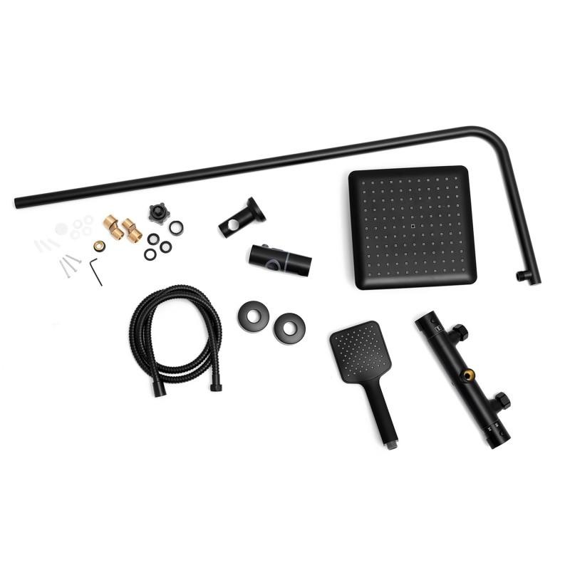 Doucheset zwart - met Regendouche 23cm - en Thermostaatkraan