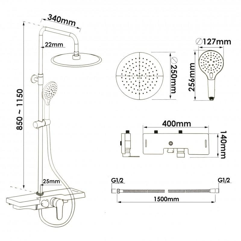 Doucheset - met Douchemengkraan - en Regendouche - Zwart